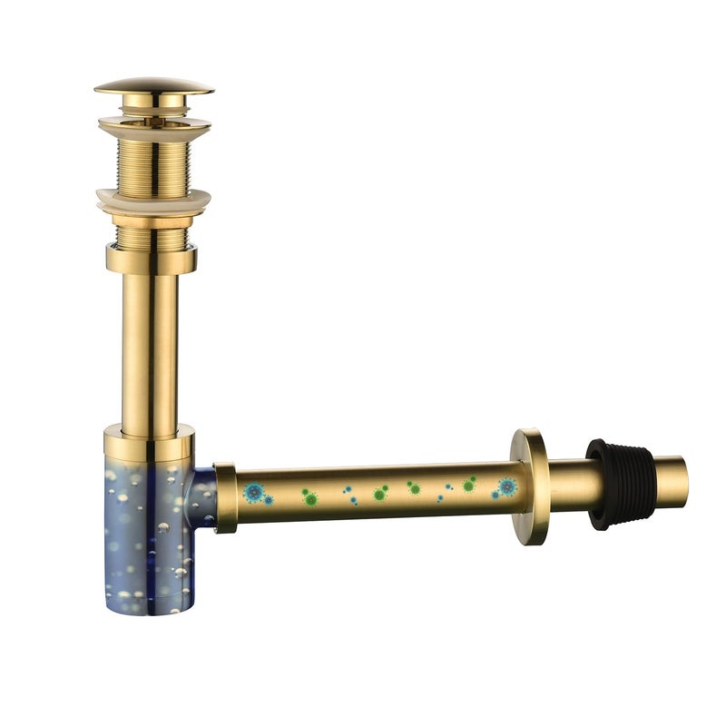 GORDEE Bathroom Sink Stopper P-Trap Complete Set Adjustable 1-1/4 Bottle Trap Solid Brass Sink Drain Kit Tube and Pop Up Drain Stopper Set Without Overflow, Brushed Gold - Image 5
